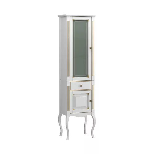 Пенал напольный OPADIRIS Лаура левый белый матовый с бежевой патиной/swarovski золото, Ориентация: Левая, Выбрать цвет: Белый/золото