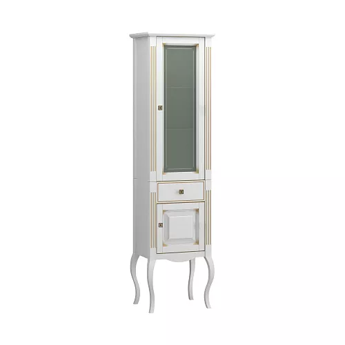 Пенал напольный OPADIRIS Лаура правый белый матовый с бежевой патиной/swarovski золото, Ориентация: Правая, Выбрать цвет: Белый/золото