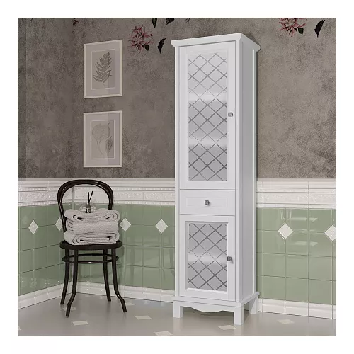 Пенал напольный OPADIRIS Омега  белый матовый, Выбрать цвет: Белый матовый, Ориентация: Левая