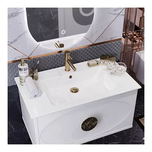 Тумба с раковиной подвесная OPADIRIS Ибица-90 Белый/Золото, Выбрать цвет: Белый/золото, Выбрать размер: 90, изображение 4