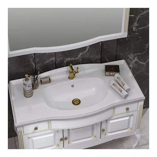 Тумба напольная с раковиной  OPADIRIS Лаура - 120 Белый матовый с бежевой патиной/swarovski золото, Выбрать цвет: Белый/золото, Выбрать размер: 120, изображение 5