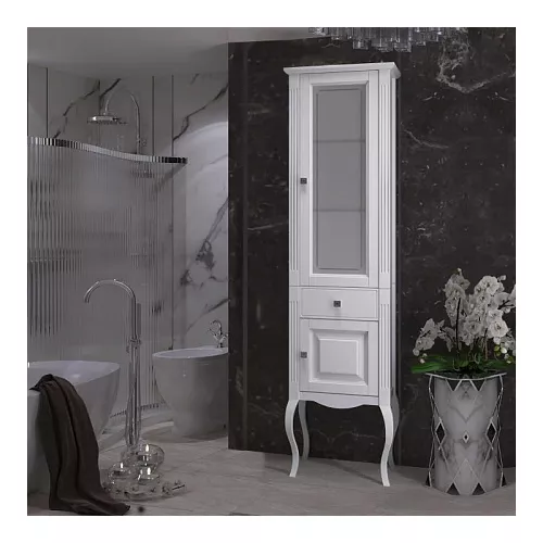 Пенал напольный OPADIRIS Лаура правый белый матовый/swarovski хром, Ориентация: Правая, Выбрать цвет: Белый/хром, изображение 2