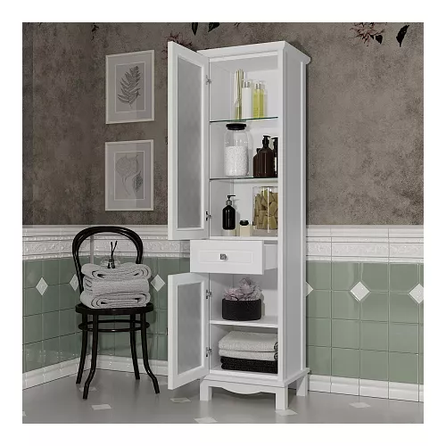 Пенал напольный OPADIRIS Омега  белый матовый, Выбрать цвет: Белый матовый, Ориентация: Левая, изображение 2