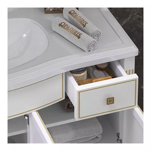 Тумба напольная с раковиной  OPADIRIS Лаура - 120 Белый матовый с бежевой патиной/swarovski золото, Выбрать цвет: Белый/золото, Выбрать размер: 120, изображение 4