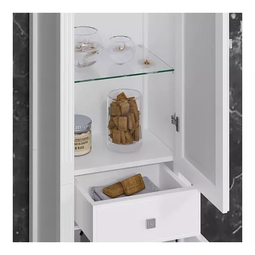 Пенал напольный OPADIRIS Лаура левый белый матовый/swarovski хром, Ориентация: Левая, Выбрать цвет: Белый/хром, изображение 3