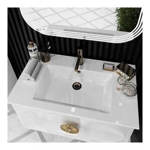 Тумба с раковиной подвесная OPADIRIS Ибица-90 Белый/Золото, Выбрать цвет: Белый/золото, Выбрать размер: 90, изображение 5