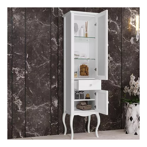 Пенал напольный OPADIRIS Лаура правый белый матовый/swarovski хром, Ориентация: Правая, Выбрать цвет: Белый/хром, изображение 3