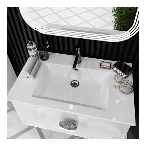 Тумба с раковиной подвесная  OPADIRIS Ибица-90 Белый/Хром, Выбрать цвет: Белый/хром, Выбрать размер: 90, изображение 3