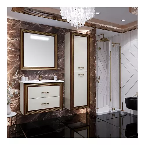 Зеркало с подсветкой  80см OPADIRIS бежевый глянцевый с золотой патиной, Выбрать цвет: Золото, изображение 5