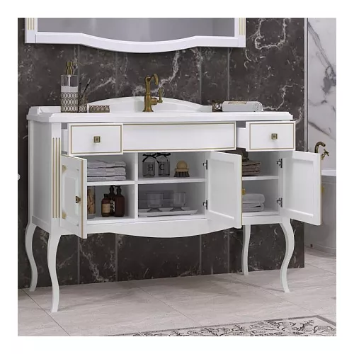 Тумба напольная с раковиной  OPADIRIS Лаура - 120 Белый матовый с бежевой патиной/swarovski золото, Выбрать цвет: Белый/золото, Выбрать размер: 120, изображение 3