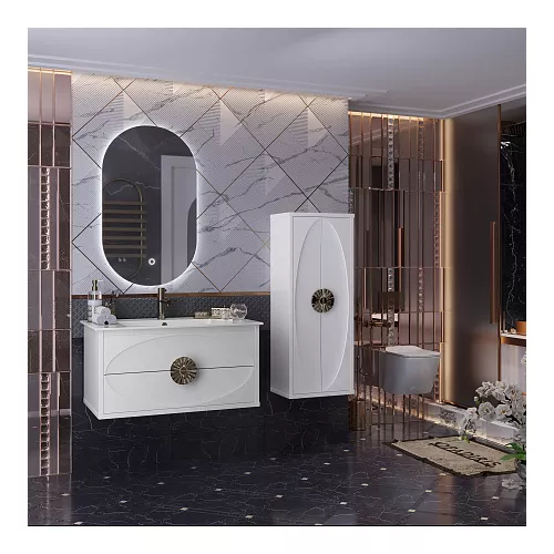 Тумба с раковиной подвесная OPADIRIS Ибица-90 Белый/Золото, Выбрать цвет: Белый/золото, Выбрать размер: 90, изображение 3