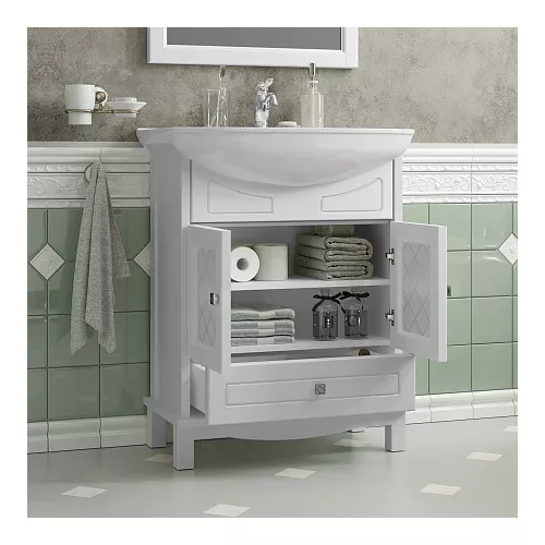 Тумба с раковиной OPADIRIS  Омега  белый матовый, Выбрать цвет: Белый матовый, Выбрать размер: 65, изображение 2