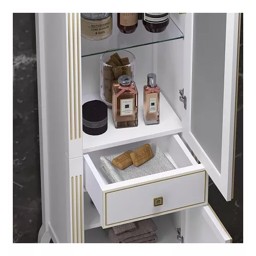 Пенал напольный OPADIRIS Лаура правый белый матовый с бежевой патиной/swarovski золото, Ориентация: Правая, Выбрать цвет: Белый/золото, изображение 4