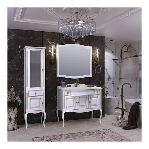 Пенал напольный OPADIRIS Лаура правый белый матовый с бежевой патиной/swarovski золото, Ориентация: Правая, Выбрать цвет: Белый/золото, изображение 5