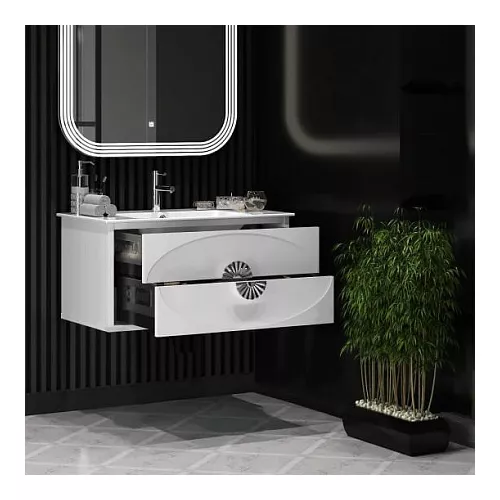 Тумба с раковиной подвесная  OPADIRIS Ибица-90 Белый/Хром, Выбрать цвет: Белый/хром, Выбрать размер: 90, изображение 5