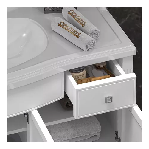 Тумба напольная с раковиной OPADIRIS Лаура -120  Белый матовый/swarovski хром, Выбрать цвет: Белый / Хром, Выбрать размер: 120, изображение 5