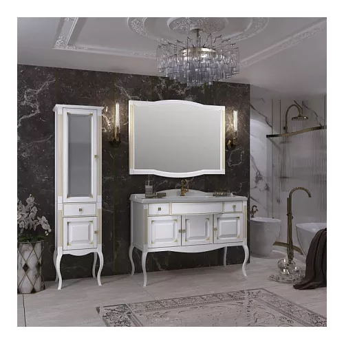 Тумба напольная с раковиной  OPADIRIS Лаура - 120 Белый матовый с бежевой патиной/swarovski золото, Выбрать цвет: Белый/золото, Выбрать размер: 120, изображение 7