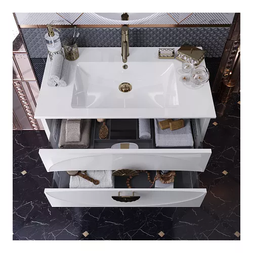 Тумба с раковиной подвесная OPADIRIS Ибица-90 Белый/Золото, Выбрать цвет: Белый/золото, Выбрать размер: 90, изображение 6