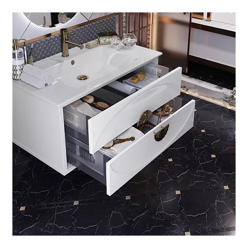 Тумба с раковиной подвесная OPADIRIS Ибица-90 Белый/Золото, Выбрать цвет: Белый/золото, Выбрать размер: 90, изображение 7