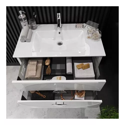 Тумба с раковиной подвесная  OPADIRIS Ибица-90 Белый/Хром, Выбрать цвет: Белый/хром, Выбрать размер: 90, изображение 6