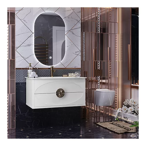 Тумба с раковиной подвесная OPADIRIS Ибица-90 Белый/Золото, Выбрать цвет: Белый/золото, Выбрать размер: 90, изображение 2