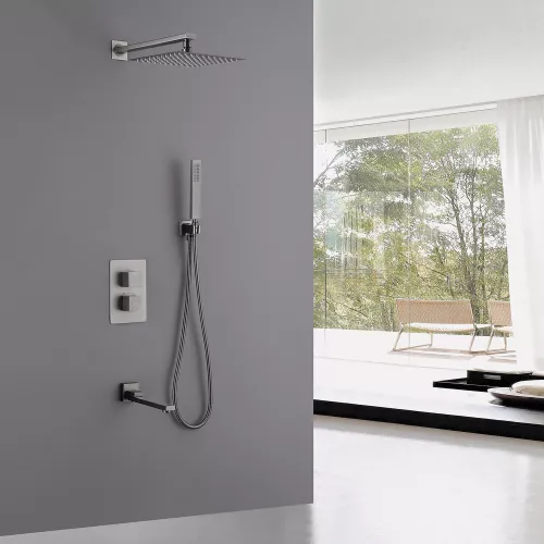 Душевая система ABBER Daheim AF8250NG скрытого монтажа с изливом, термостат, никель, Выбрать цвет: Никель, изображение 2