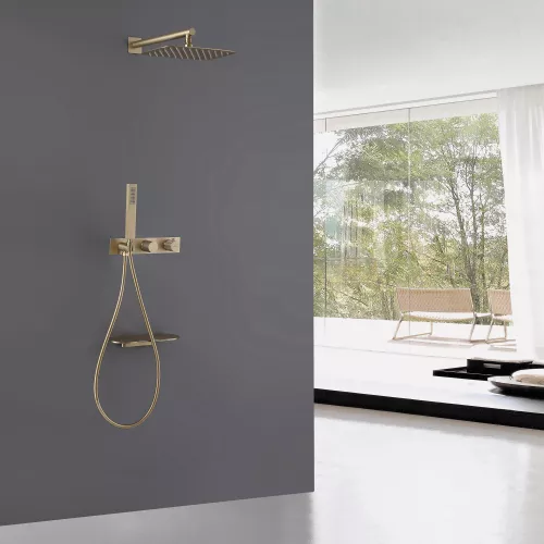 Душевая система ABBER Rund AF8750G скрытого монтажа с изливом, термостат, золото матовое, Выбрать цвет: Золото матовое, изображение 2