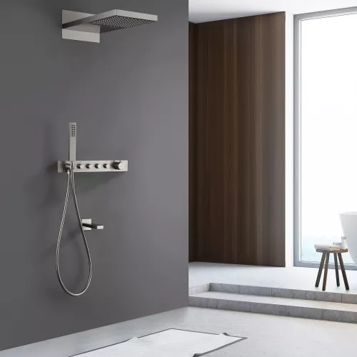 Душевая система ABBER Rund AF8753SP скрытого монтажа с изливом, термостат, сатин, Выбрать цвет: Сатин, изображение 2