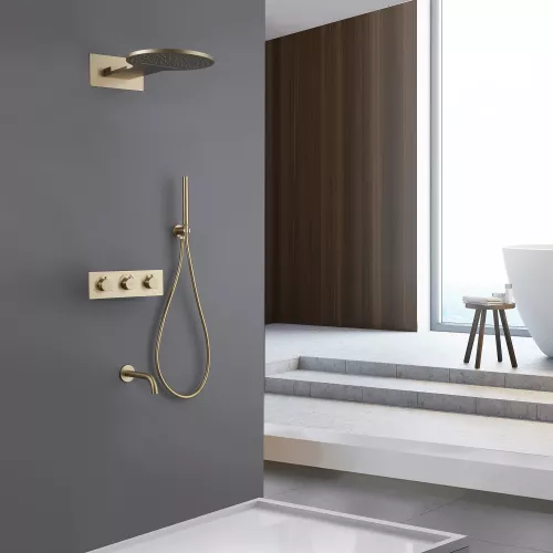 Душевая система ABBER Wasser Kreis AF8150G скрытого монтажа с изливом, термостат, золото матовое, Выбрать цвет: Золото матовое, изображение 2
