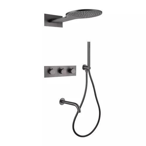 Душевая система ABBER Wasser Kreis AF8150NG скрытого монтажа с изливом, термостат, никель, Выбрать цвет: Никель