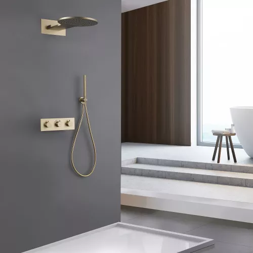 Душевая система ABBER Wasser Kreis AF8151G скрытого монтажа без излива, термостат, золото матовое, Выбрать цвет: Золото матовое, изображение 2
