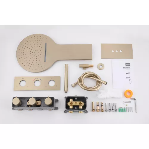 Душевая система ABBER Wasser Kreis AF8151G скрытого монтажа без излива, термостат, золото матовое, Выбрать цвет: Золото матовое, изображение 3