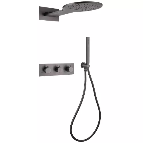 Душевая система ABBER Wasser Kreis AF8151NG скрытого монтажа без излива, термостат, никель, Выбрать цвет: Никель