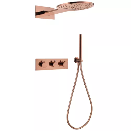 Душевая система ABBER Wasser Kreis AF8151RG скрытого монтажа без излива, термостат, розовое золото, Выбрать цвет: Розовое золото