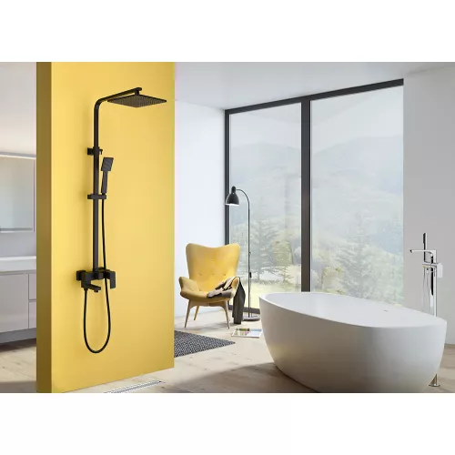 Душевая стойка ABBER Daheim AF8216BL с изливом, черный матовый, Выбрать цвет: Черный матовый, Регулируемая высота: 900-1450, изображение 2