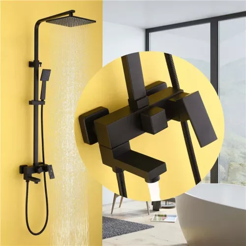 Душевая стойка ABBER Daheim AF8216BL с изливом, черный матовый, Выбрать цвет: Черный матовый, Регулируемая высота: 900-1450, изображение 3