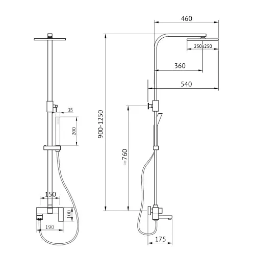 Душевая стойка ABBER Daheim AF8216, Выбрать цвет: Никель, Регулируемая высота: 900-1250, изображение 3