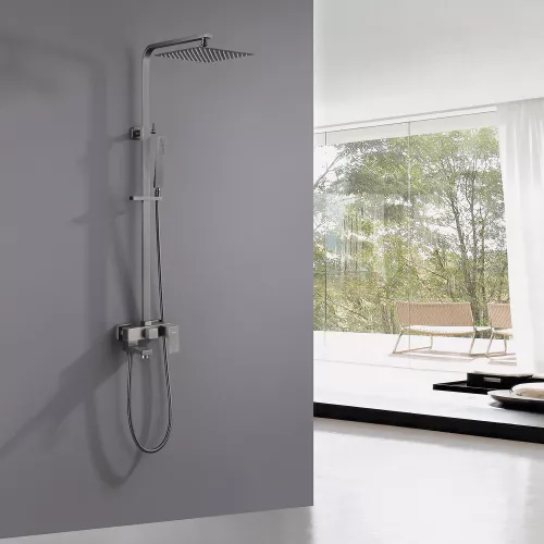 Душевая стойка ABBER Daheim AF8216NGL с изливом, никель, Выбрать цвет: Никель, Регулируемая высота: 850-1450, изображение 2