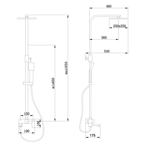 Душевая стойка ABBER Daheim AF8216NGL с изливом, никель, Выбрать цвет: Никель, Регулируемая высота: 850-1450, изображение 3
