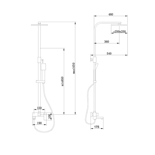 Душевая стойка ABBER Daheim AF8216, Выбрать цвет: Сатин, Регулируемая высота: 850-1450, изображение 3