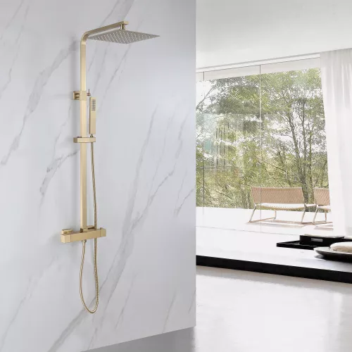 Душевая стойка ABBER Daheim AF8260GL с термостатом без излива, золото матовое, Выбрать цвет: Золото матовое, изображение 2