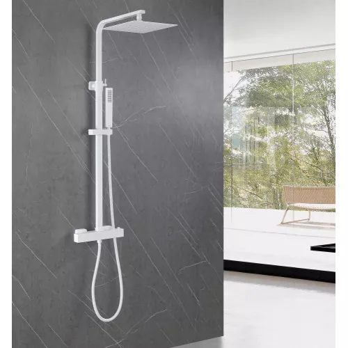 Душевая стойка ABBER Daheim AF8260WL с термостатом без излива, белый матовый, Выбрать цвет: Белый матовый, изображение 2