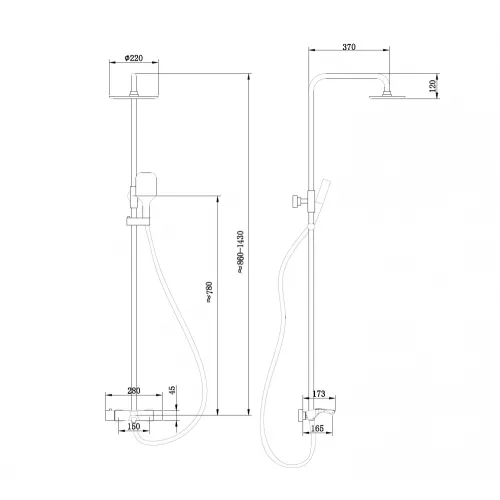 Душевая стойка ABBER Thermostat AF8516L с термостатом и изливом, хром, Выбрать цвет: Хром, Регулируемая высота: 860-1430, изображение 3