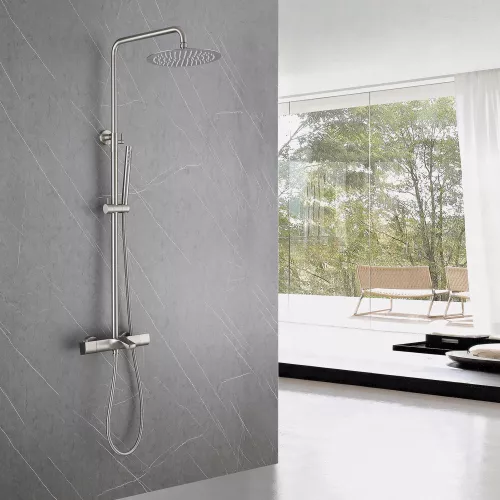 Душевая стойка ABBER Thermostat AF8516SPL с термостатом и изливом, сатин, Выбрать цвет: Сатин, Регулируемая высота: 900-1430, изображение 2