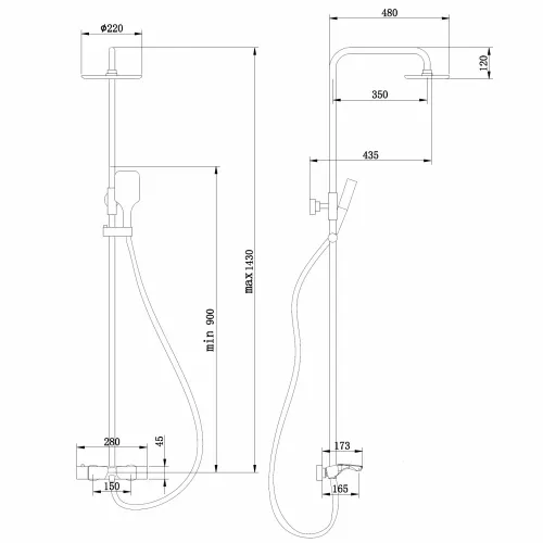 Душевая стойка ABBER Thermostat AF8516SPL с термостатом и изливом, сатин, Выбрать цвет: Сатин, Регулируемая высота: 900-1430, изображение 3