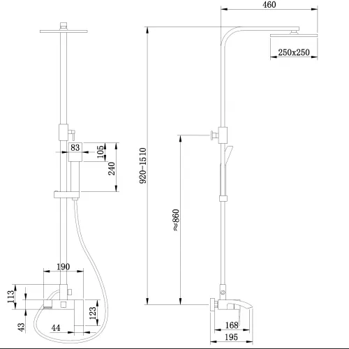 Душевая стойка ABBER Wasserfall AF8616SPL с изливом, сатин, Выбрать цвет: Сатин, Регулируемая высота: 920-1510, изображение 3