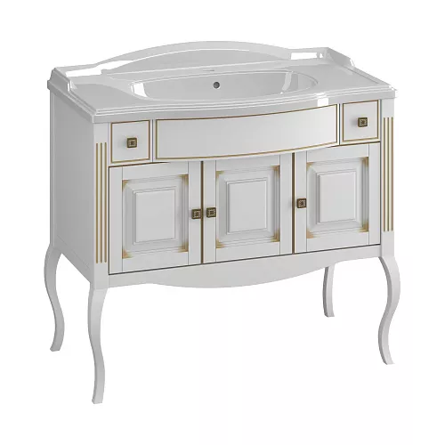 Тумба напольная с раковиной  OPADIRIS Лаура - 120 Белый матовый с бежевой патиной/swarovski золото, Выбрать цвет: Белый/золото, Выбрать размер: 120