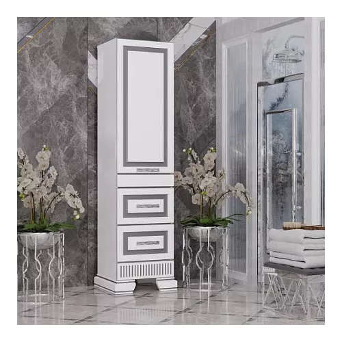 Пенал OPADIRIS Оникс правый/левый, Белый глянцевый с серебряной патиной, Выбрать цвет: Белый/серебро, Ориентация: Правая, изображение 2