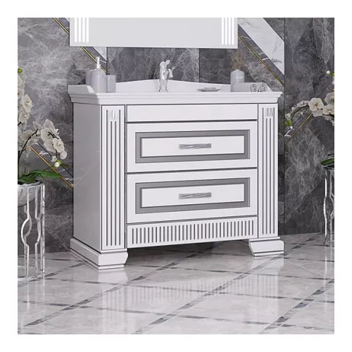 Тумба с раковиной напольная Opadiris ОНИКС 100 Белый глянцевый с серебряной патиной, Выбрать цвет: Белый/серебро, изображение 2