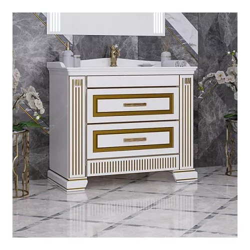 Тумба с раковиной напольная Opadiris ОНИКС 100 Белый глянцевый с золотой патиной, Выбрать цвет: Белый/золото, изображение 2